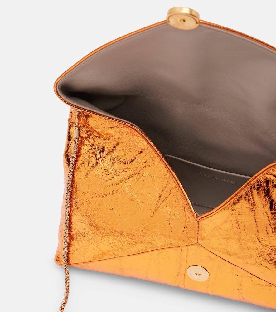  Dries Van Noten Dries Van Noten Envelope Medium Metallic Leather Clutch 