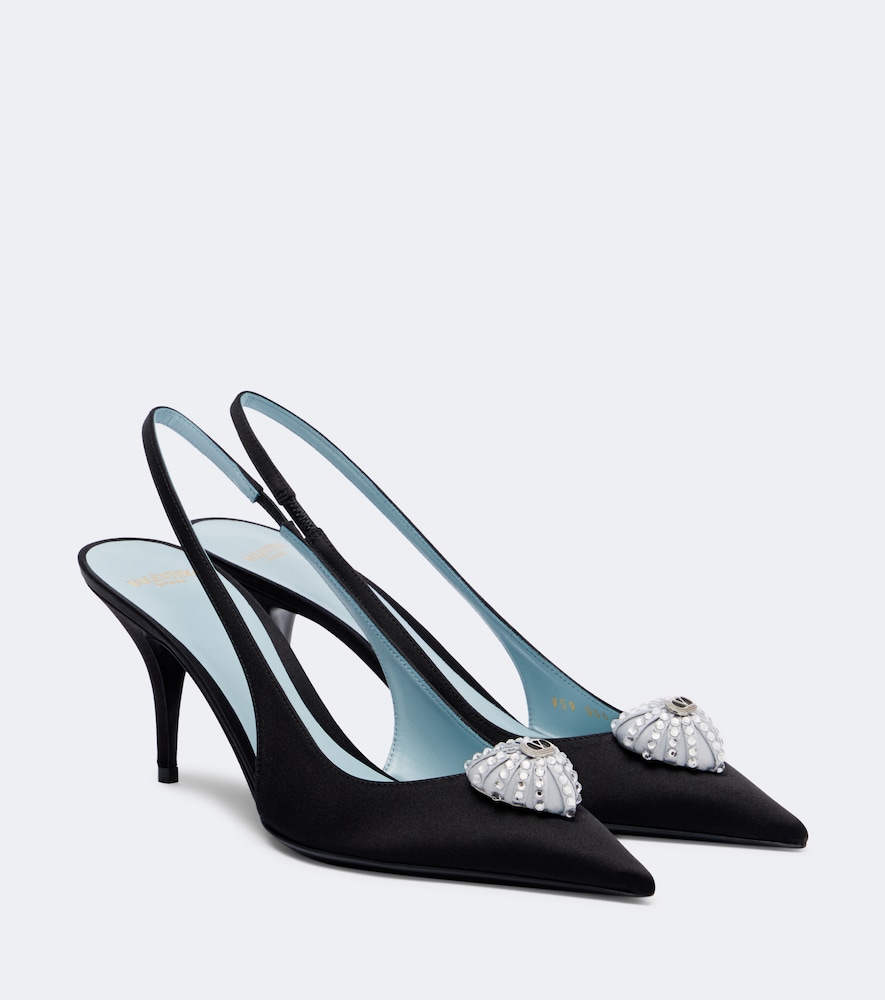 Slingback-Pumps Cœur Royal aus Samt mit Kristallen