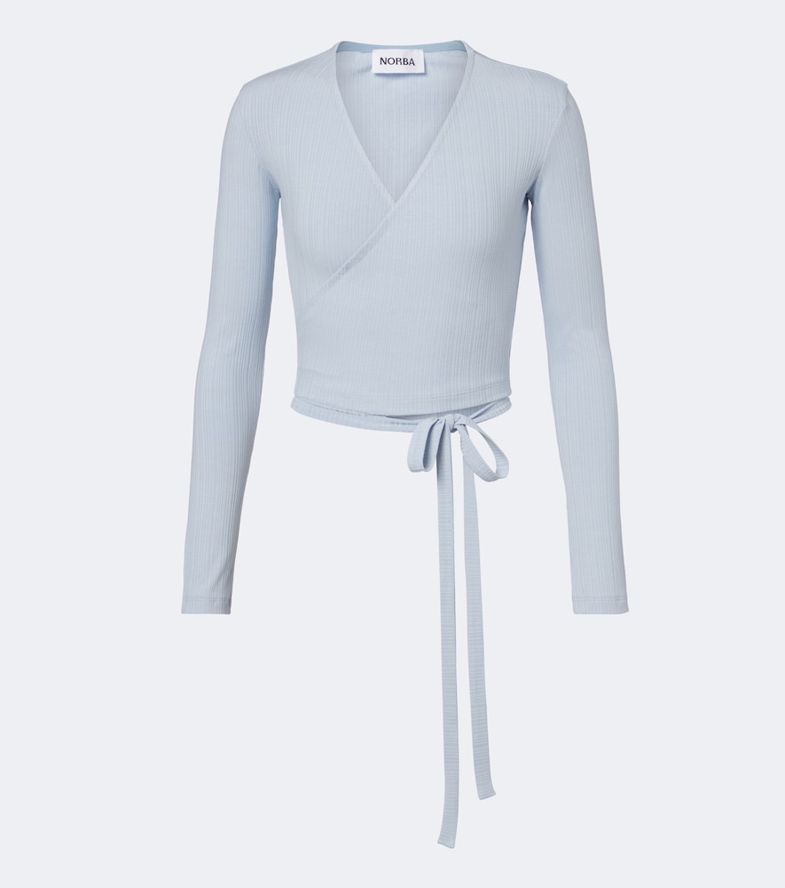 Norba Ribbed-knit Wrap Top In Blue