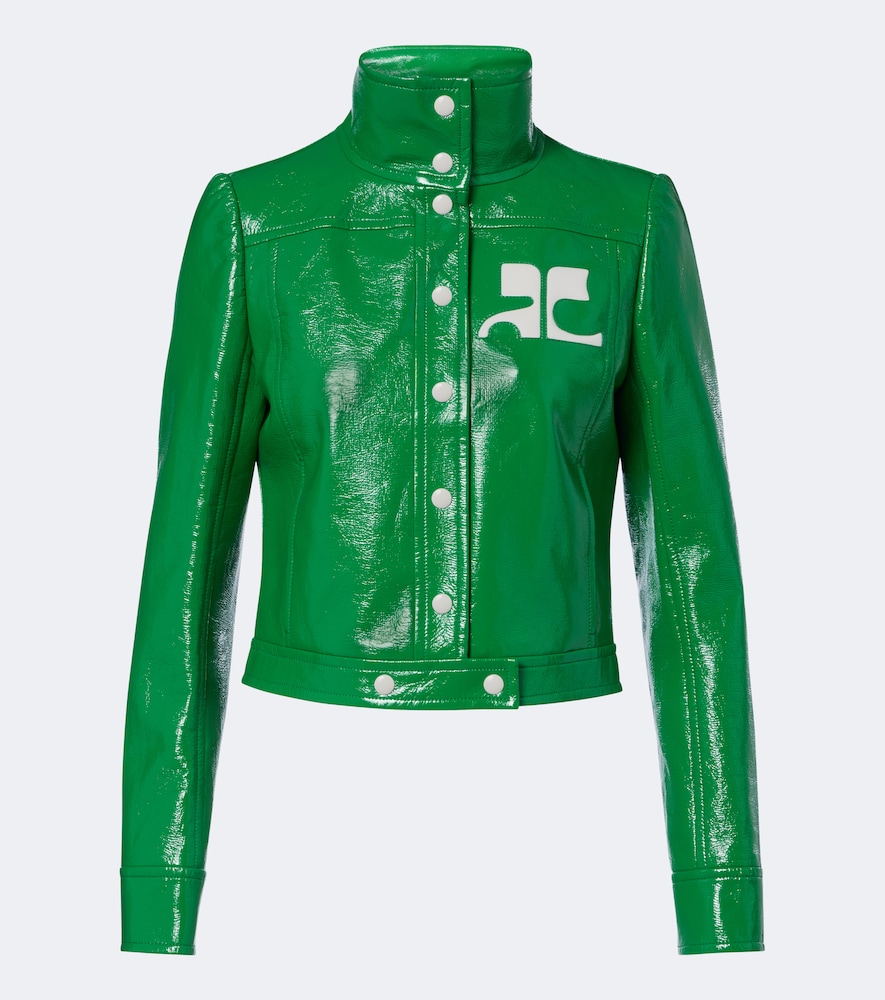 Courrèges Giacca cropped in vinile con logo