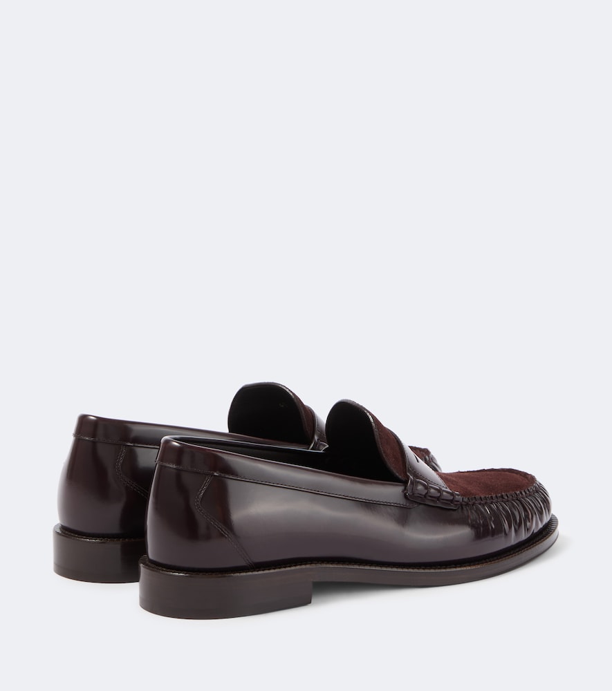 Suede-Paneled Leather Penny Loafers