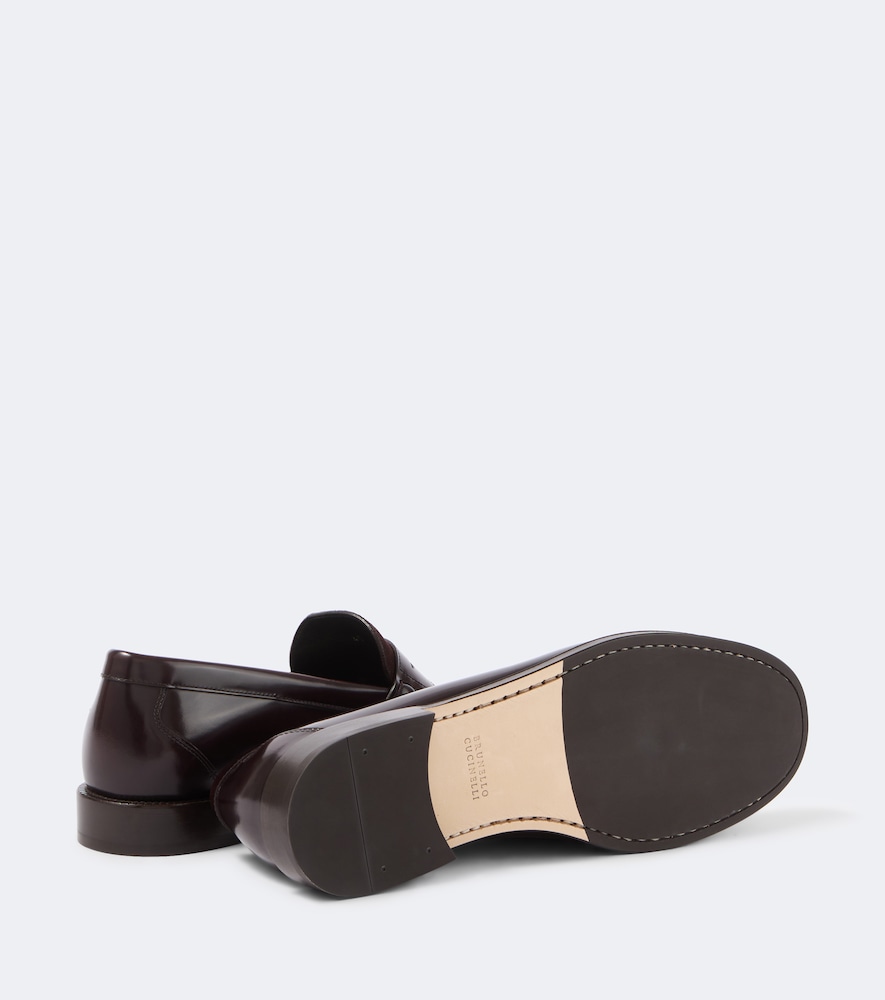 Suede-Paneled Leather Penny Loafers