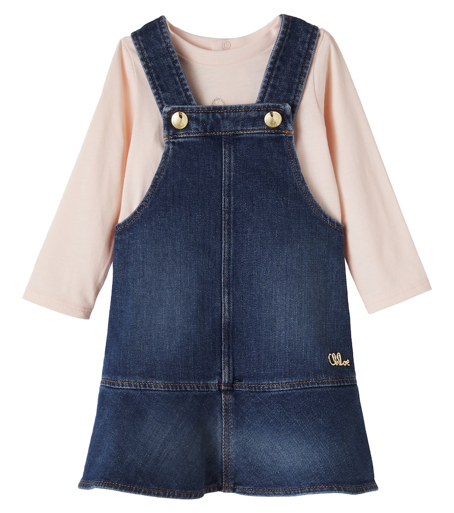 Chloé Kids Baby Set aus Jeanskleid und T-Shirt