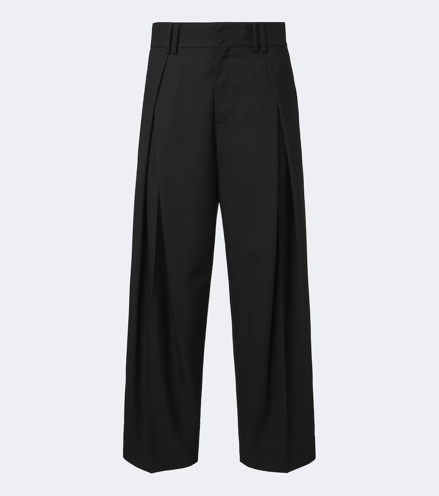 Pantaloni a gamba larga in lana plissé