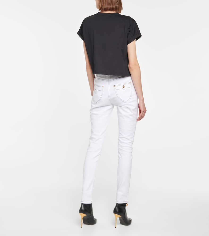 Balmain Cropped Cotton T-shirt With Small Flocked Logo In 黑色