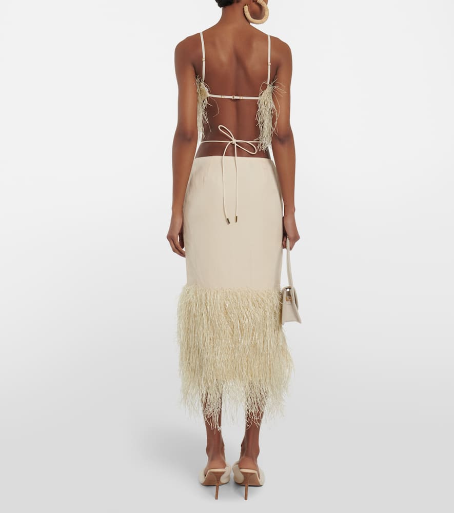 Shop Jacquemus La Robe Raphia Fringed Midi Dress In Ivory