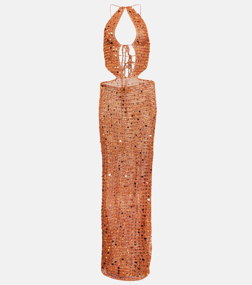 Aya Muse Morel Cutout Sequined Maxi Dress In Burnt Orange