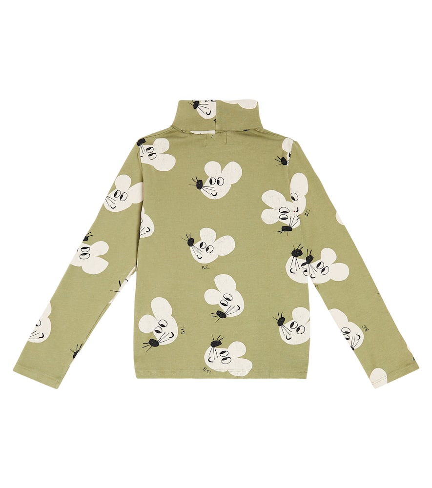 Shop Bobo Choses Printed Cotton-blend Turtleneck Top In Green