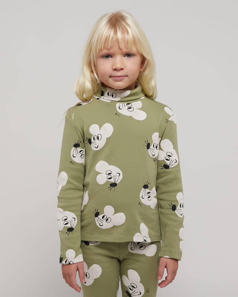 Shop Bobo Choses Printed Cotton-blend Turtleneck Top In Green