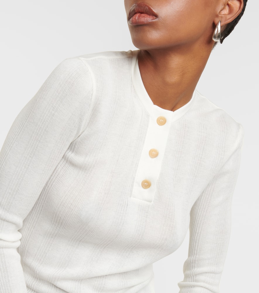 Khaite Fine-ribbed Long-sleeve T-shirt In White