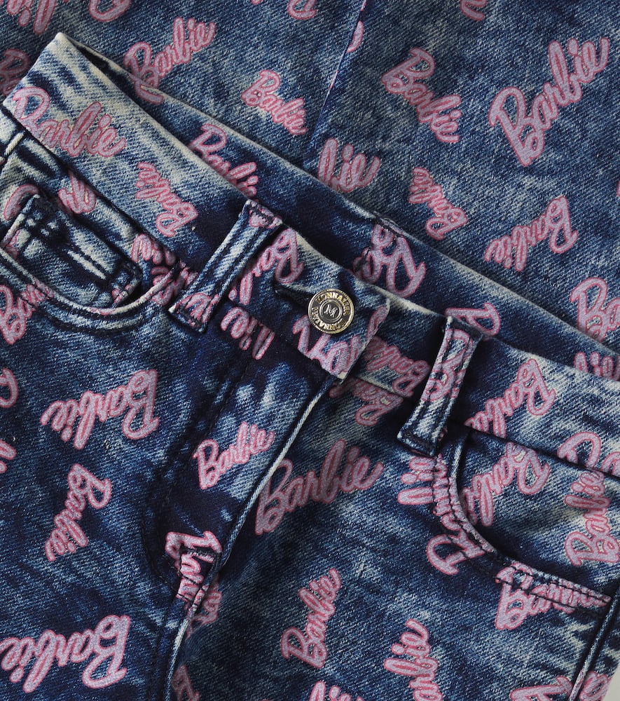 Monnalisa X Barbie Printed Straight Jeans In Blue