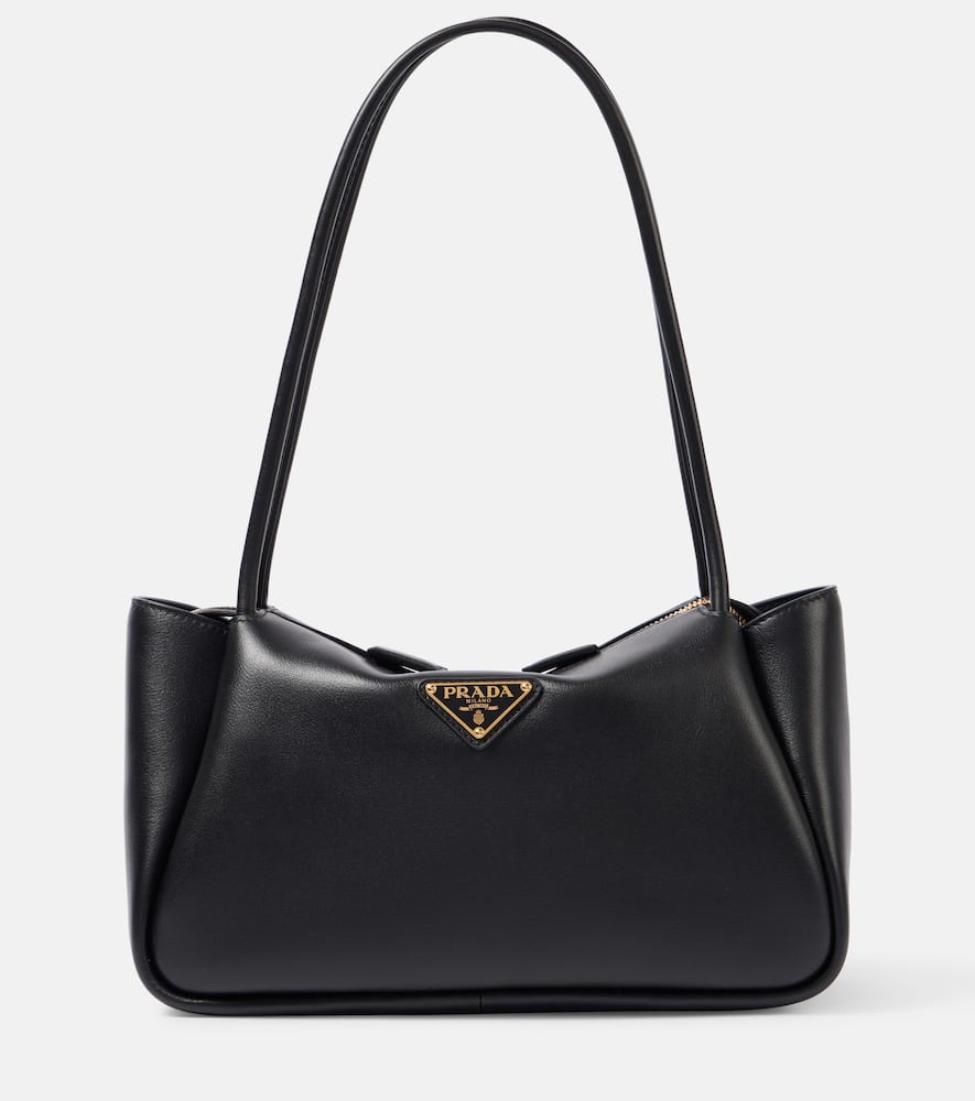 Prada Medium Zip Grain Leather Shoulder Bag In Black
