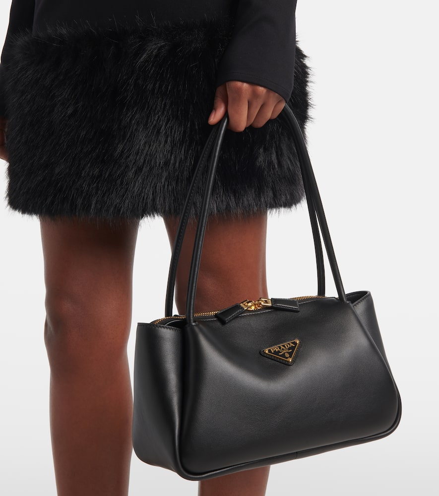 Prada Medium Zip Grain Leather Shoulder Bag In Black