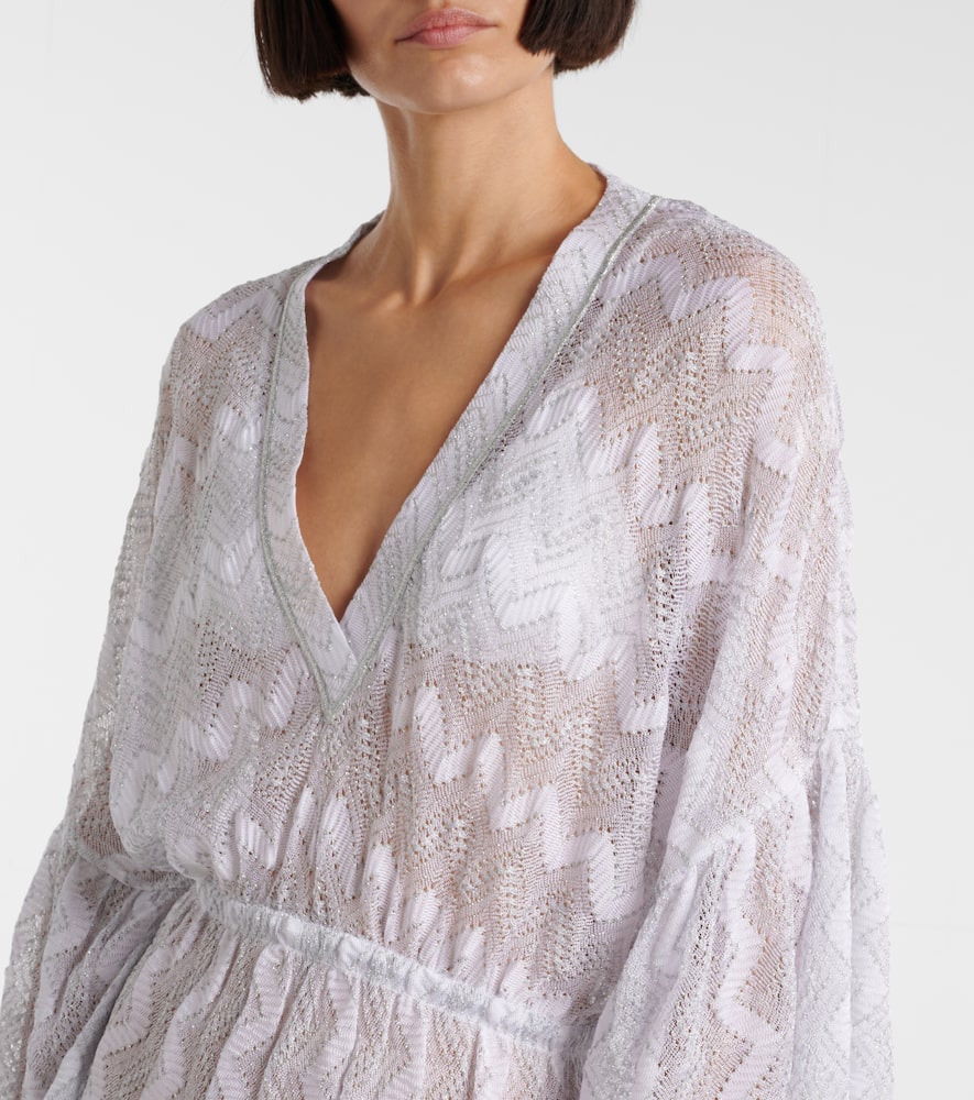 Missoni Viscose Zig Zag Lamé Cover-up Dress With Wide Sleeves In White