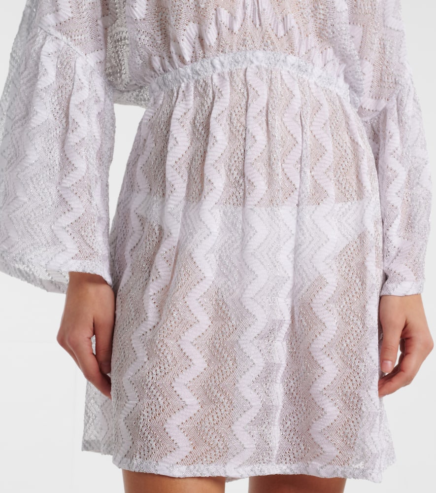 Missoni Viscose Zig Zag Lamé Cover-up Dress With Wide Sleeves In White