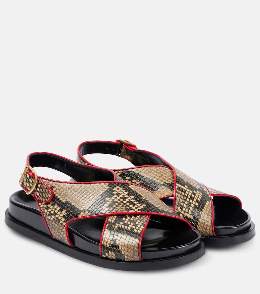 DRIES VAN NOTEN SNAKE-EFFECT LEATHER SLINGBACK SANDALS 