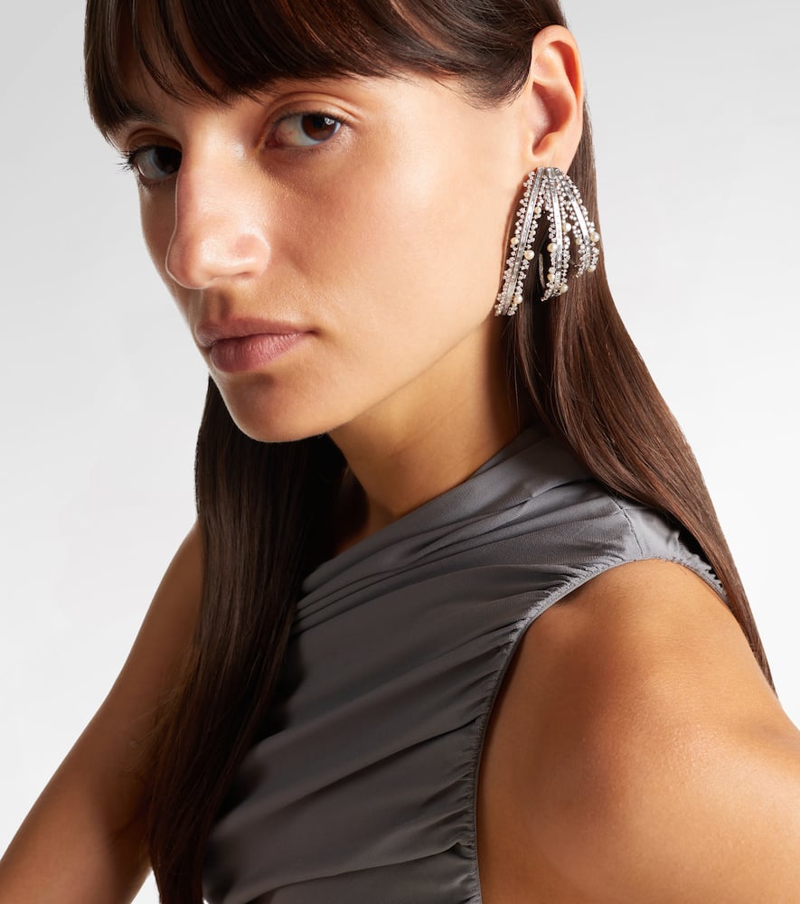 Ananya Scatter 18kt White Gold Hoop Earrings With Pearls And Diamonds In Silver