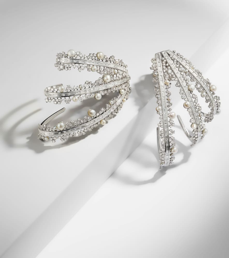 Ananya Scatter 18kt White Gold Hoop Earrings With Pearls And Diamonds In Silver