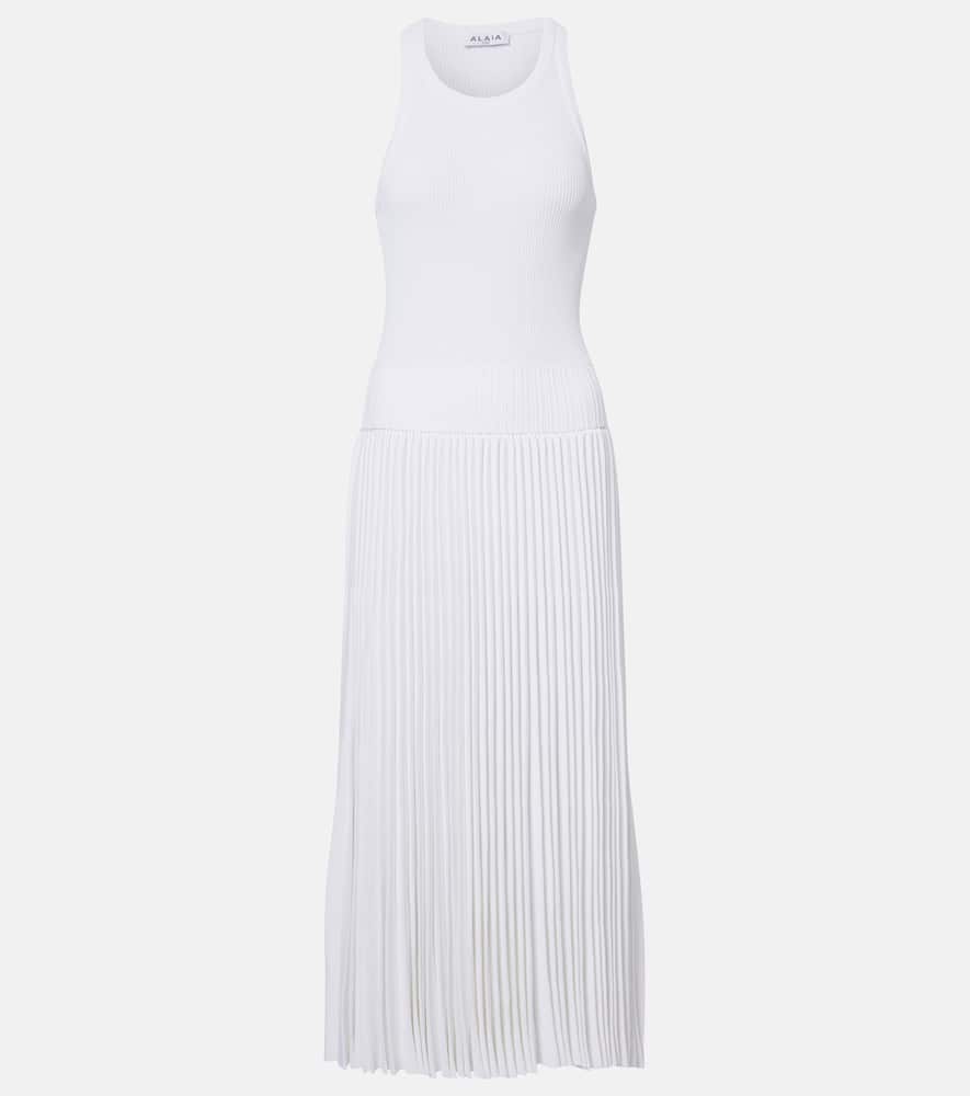Alaïa Pleated ribbed-knit midi dress