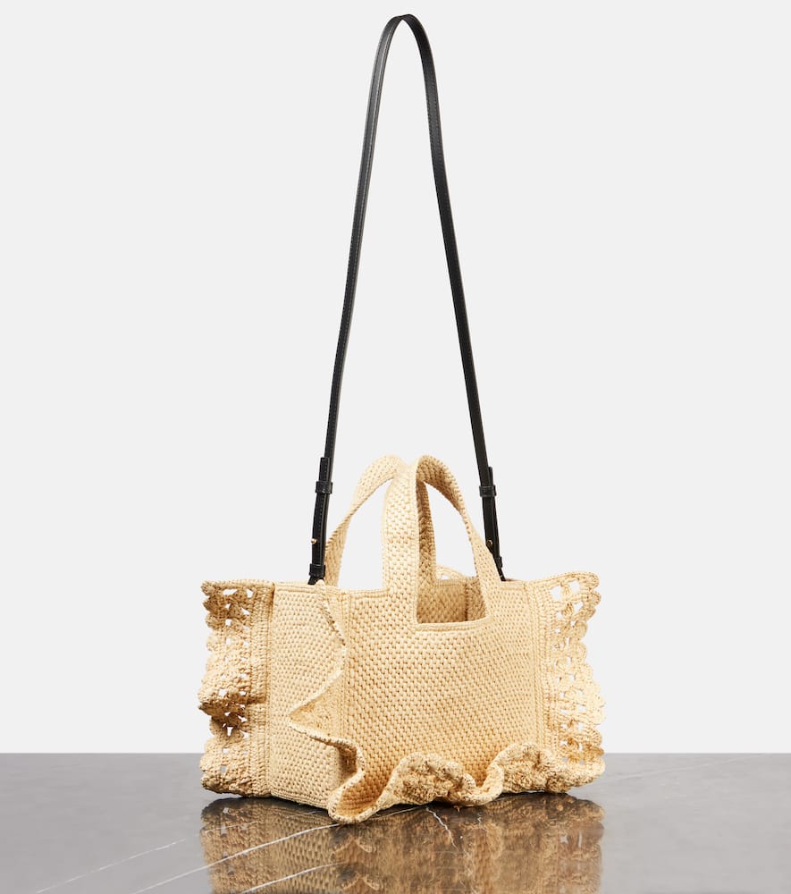Loewe Small Ruffled Tote Bag In Raffia In Beige