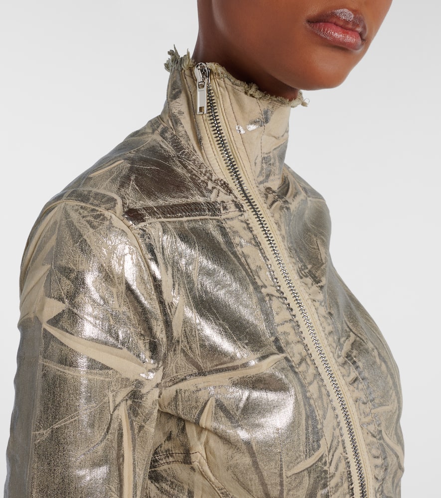 Rick Owens Naska Gary Distressed Coated Denim Jacket In Gold