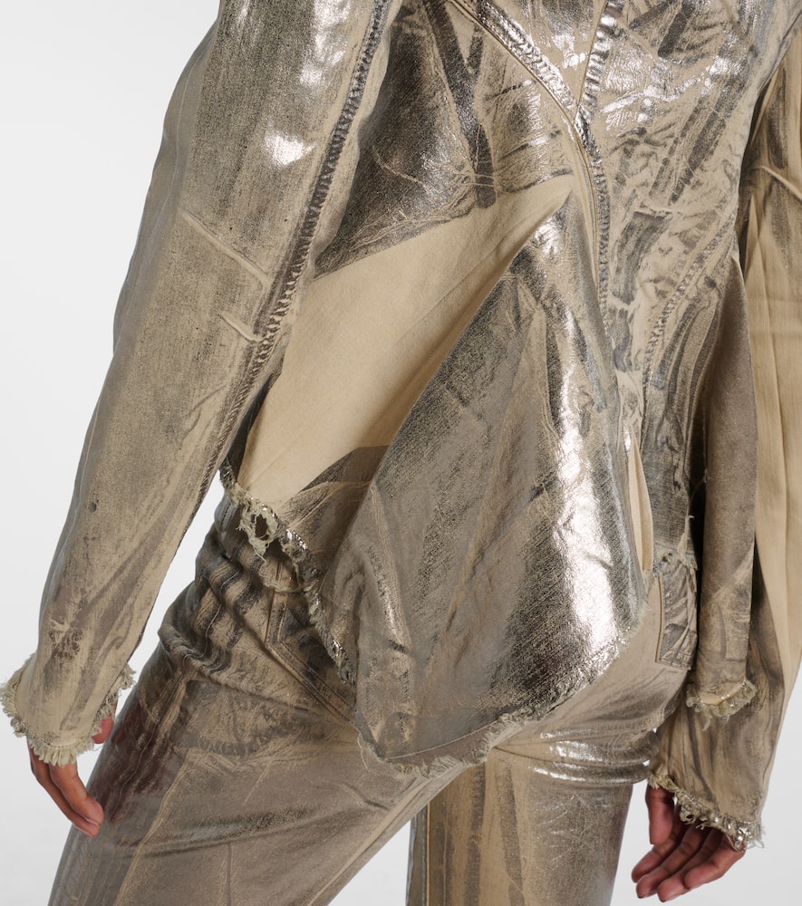 Rick Owens Naska Gary Distressed Coated Denim Jacket In Gold