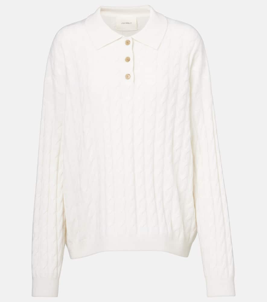 Lisa Yang Magnolie Cable-knit Cashmere Polo Sweater In White