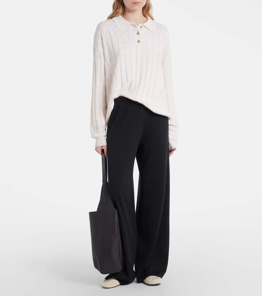 Lisa Yang Magnolie Cable-knit Cashmere Polo Sweater In White