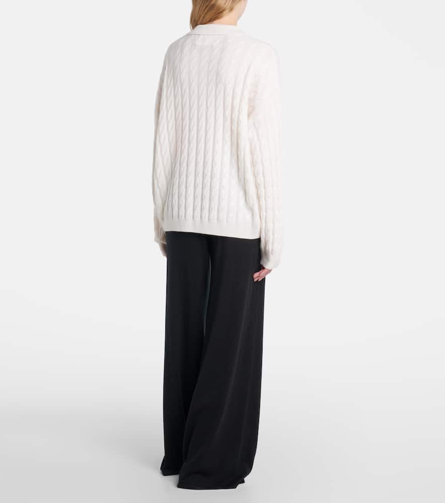 Lisa Yang Magnolie Cable-knit Cashmere Polo Sweater In White
