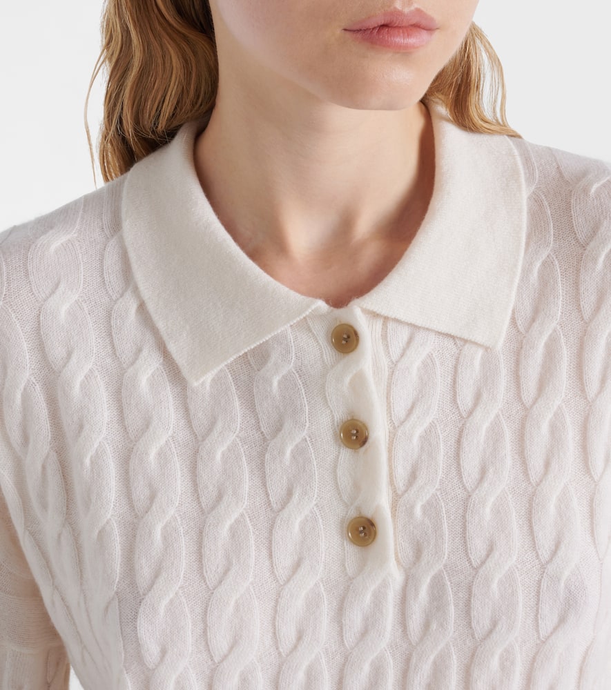 Lisa Yang Magnolie Cable-knit Cashmere Polo Sweater In White
