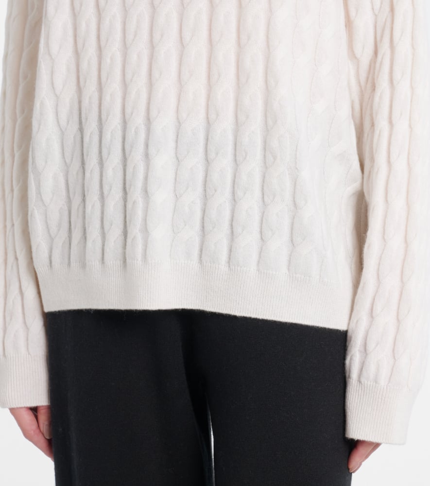Lisa Yang Magnolie Cable-knit Cashmere Polo Sweater In White