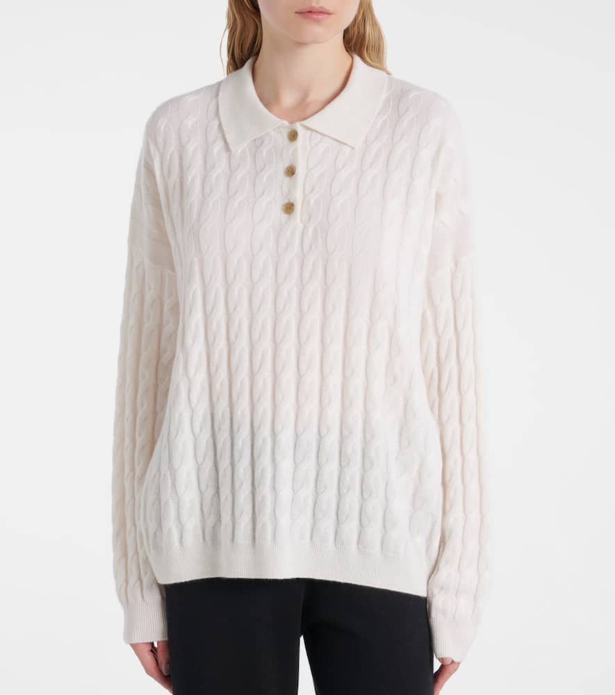 Lisa Yang Magnolie Cable-knit Cashmere Polo Sweater In White