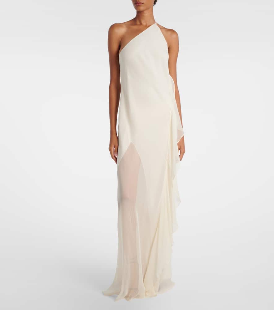 The Sei One-shoulder Ruffled Silk Gown In White