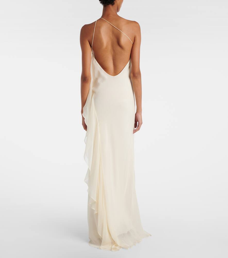 The Sei One-shoulder Ruffled Silk Gown In White