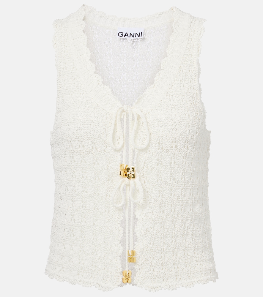 Ganni Women's White Crochet Top UK Size 16 - Mytheresa