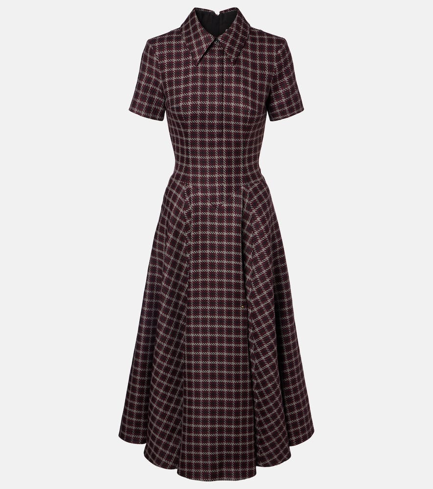 Emilia Wickstead Jody Houndstooth Wool-blend Midi Dress In Brown