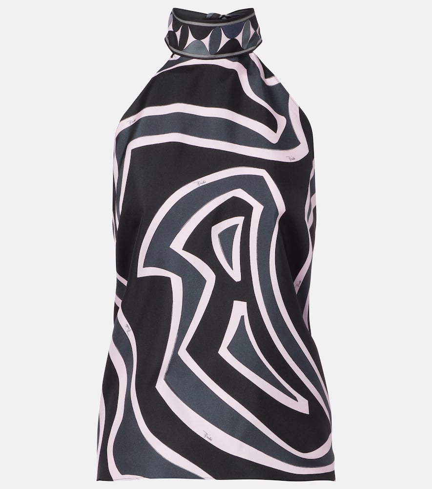 Pucci Iride Halterneck Silk Twill Top In Multi