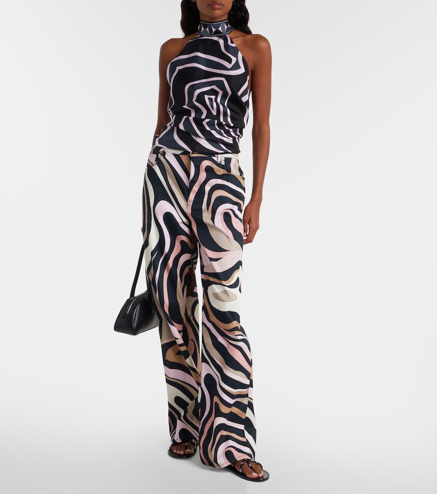 Pucci Iride Halterneck Silk Twill Top In Multi