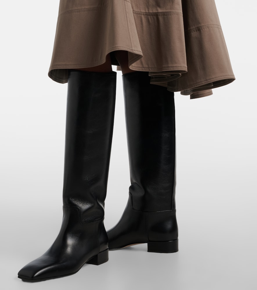 Classic Square Leather Knee-High Boots