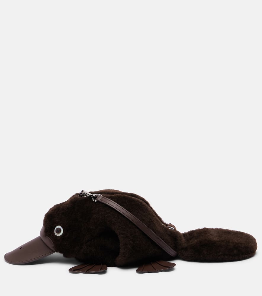 Borsa a spalla Platypus Mini in shearling con pelle