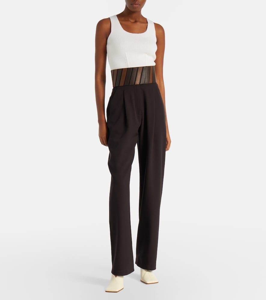  Alaia Alaia Leather-trimmed Wool Straight Pants 