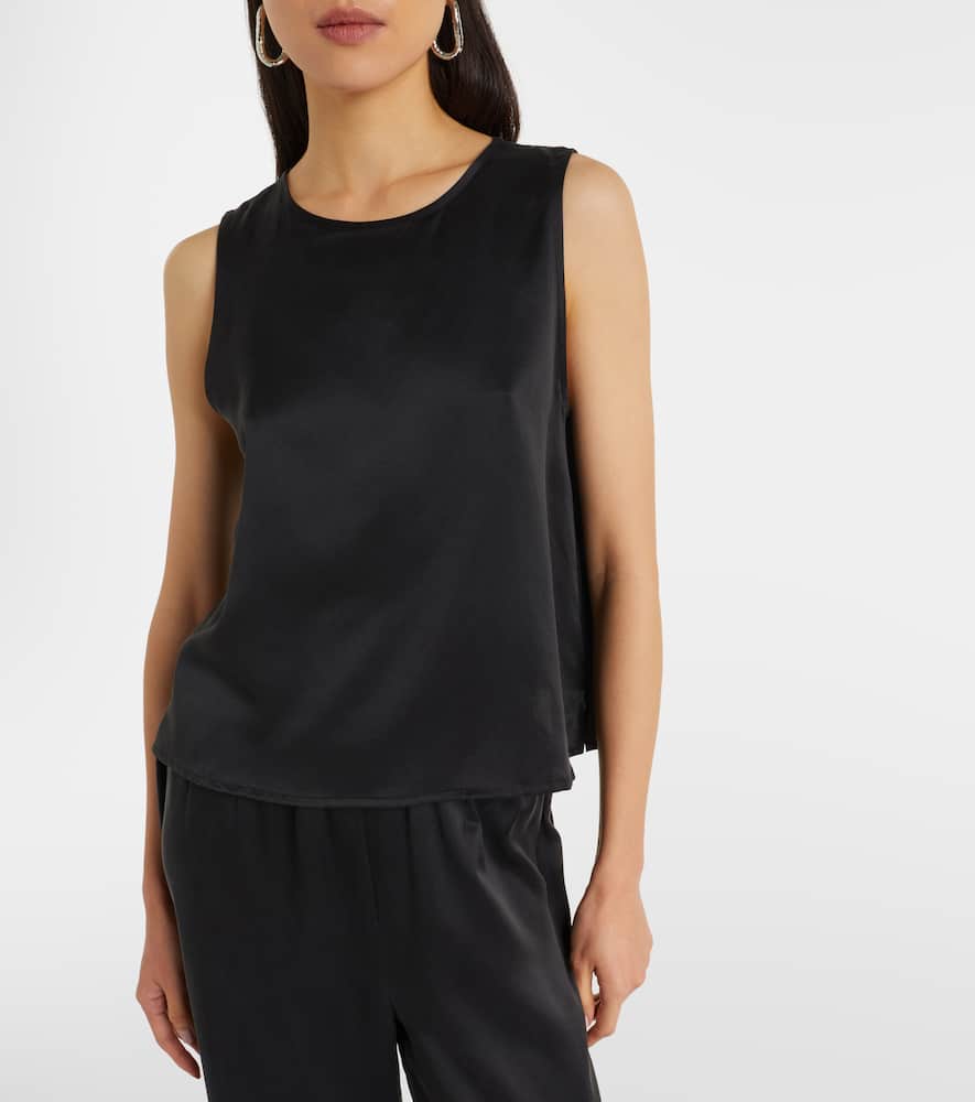Asceno Sofia Silk Charmeuse Tank Top In Black