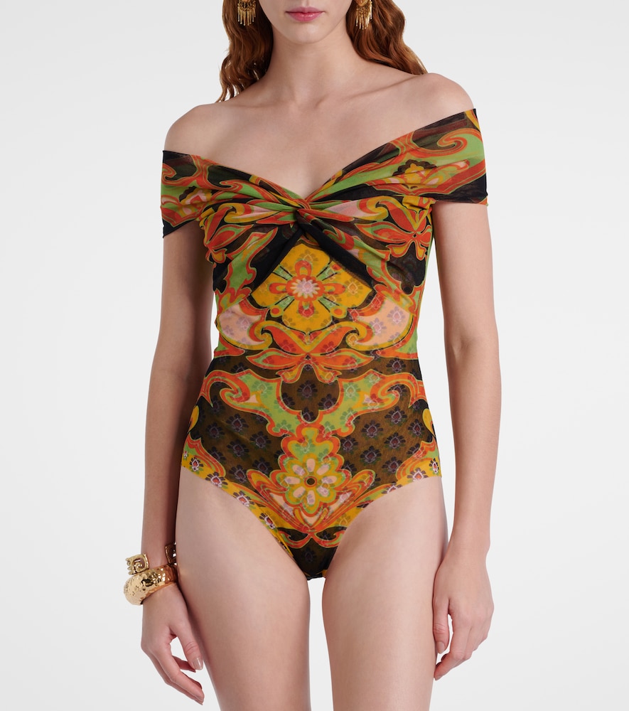  Etro Etro Printed Off-shoulder Bodysuit 