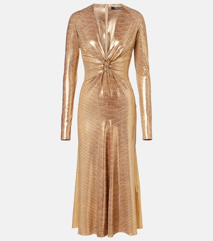 Roberto Cavalli Embellished snake-print midi dress