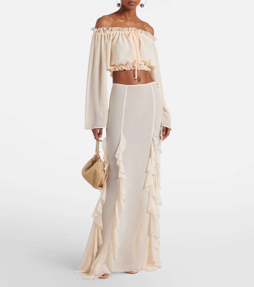  Bananhot Bananhot Ora Ruffled Off-shoulder Crop Top 