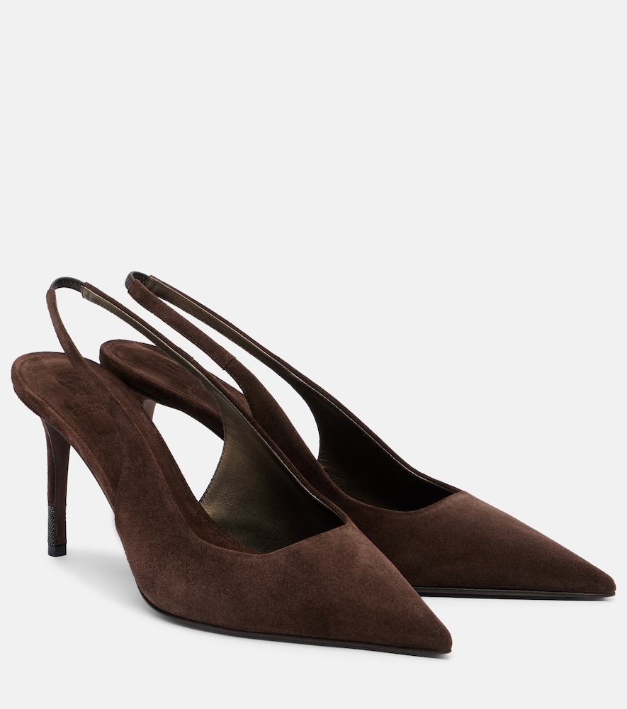 Brunello Cucinelli Women's Brown Monili Suede Slingback Pumps UK Size 3.5 - Mytheresa