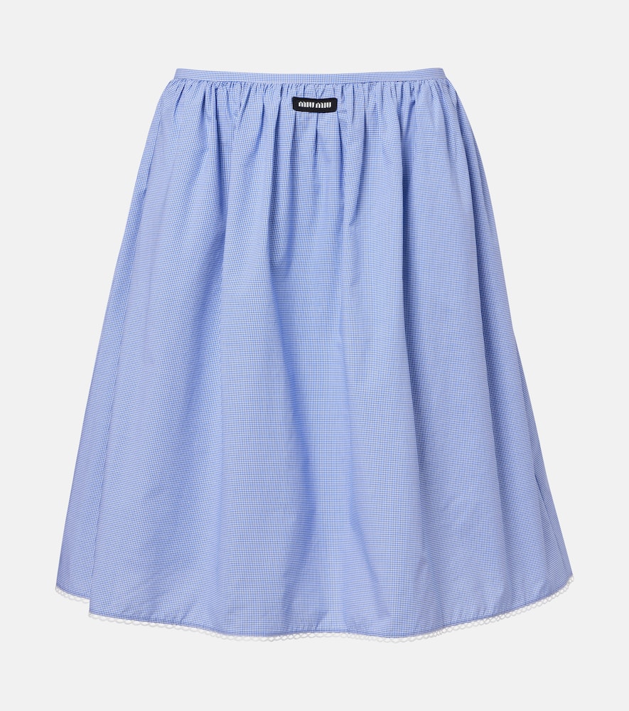 Miu Miu Gingham lace-trimmed cotton midi skirt