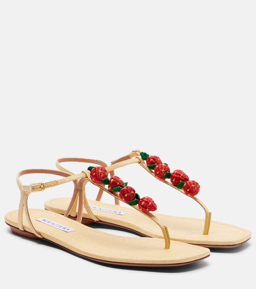 Aquazzura Fragolina raffia-effect thong sandals