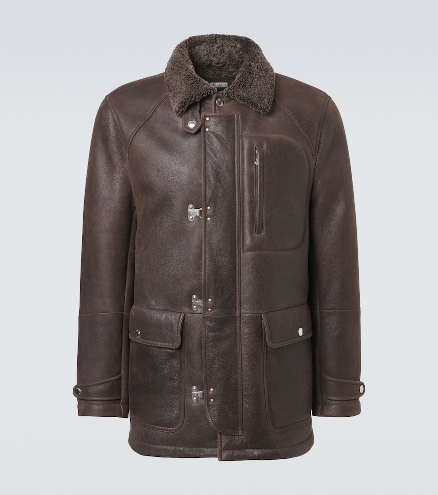 Lederjacke mit Shearling-Futter