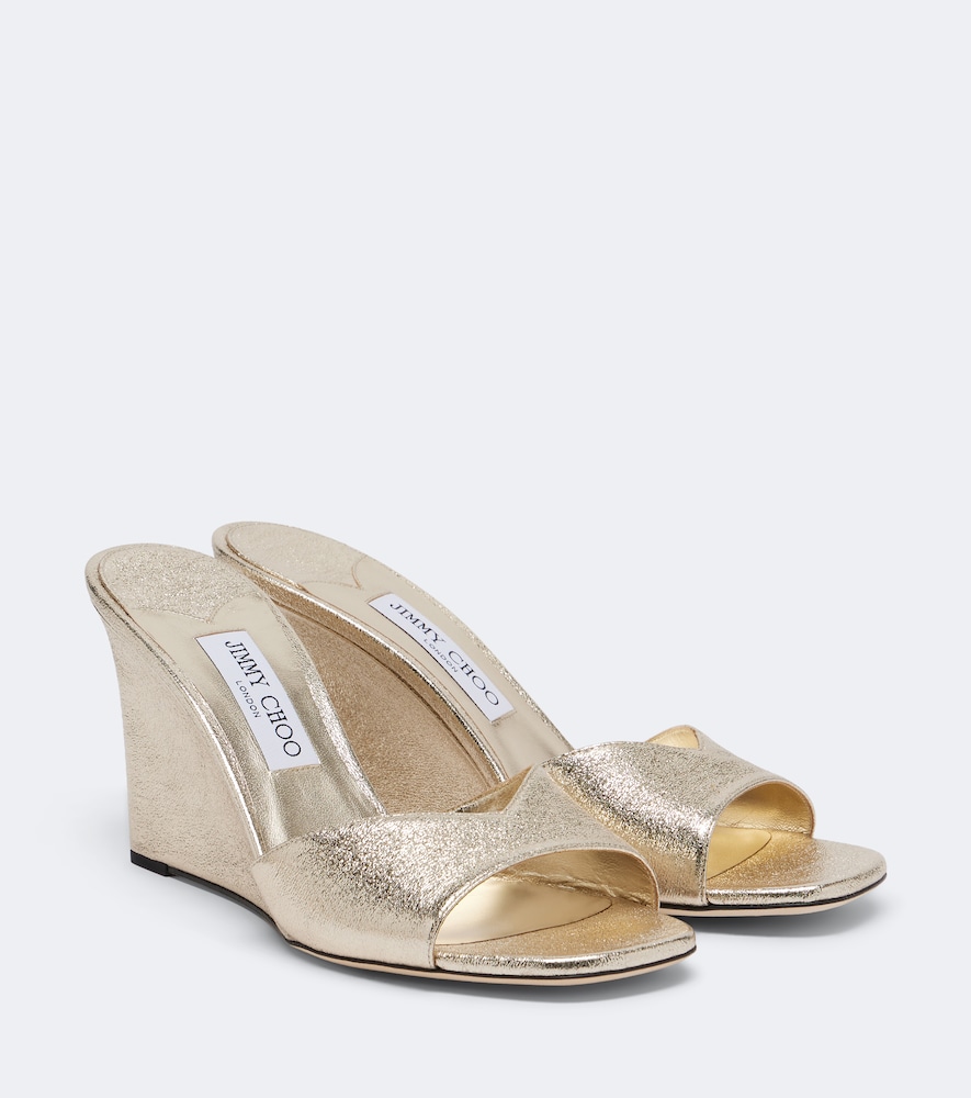 Jimmy Choo Skye Metallic Leather Wedge Mules In Gold